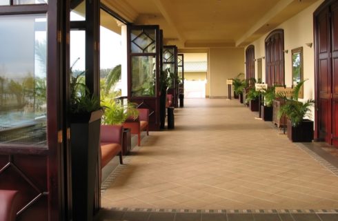 Long hallway to conference rooms