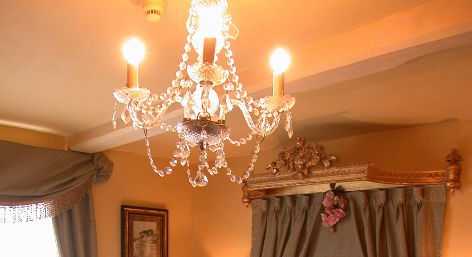 Close up view of crystal chandelier