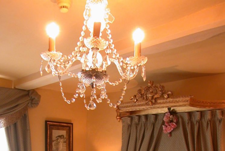 Close up view of crystal chandelier