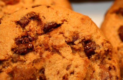 Close up view of chocolate chip cookies