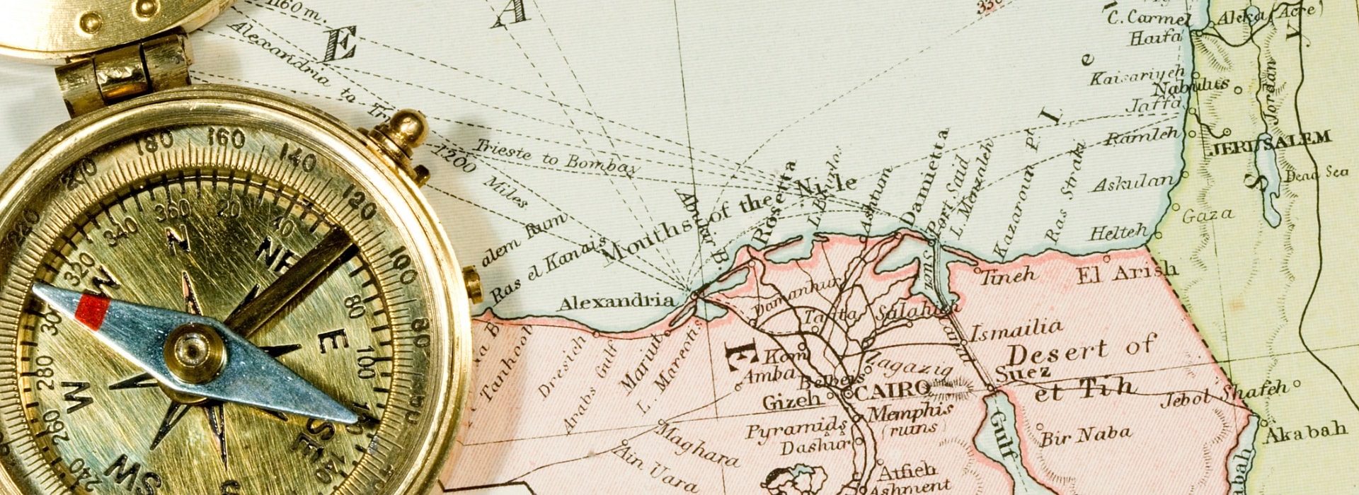 Close up view of a compass and map