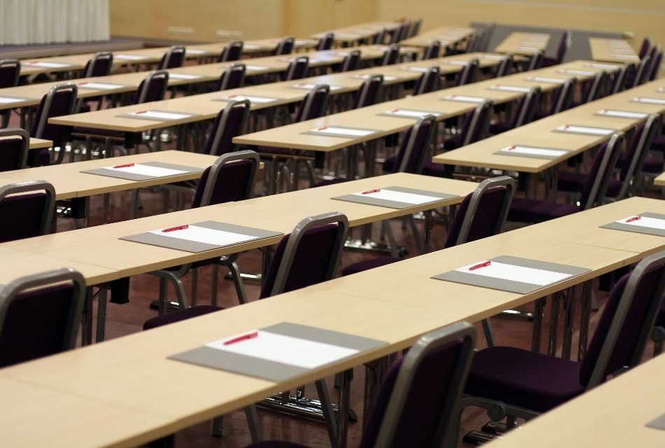 Close up view of meeting chairs in rows